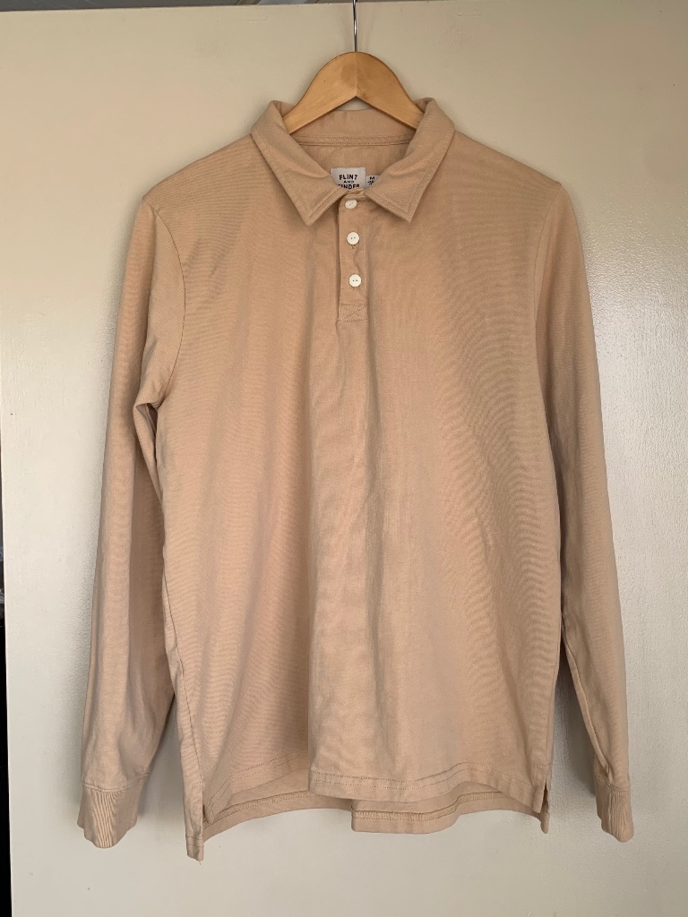 Flint And Tinder Beige Tan Rugby Polo Shirt Sz.M Preppy Casual Capsule Shirt